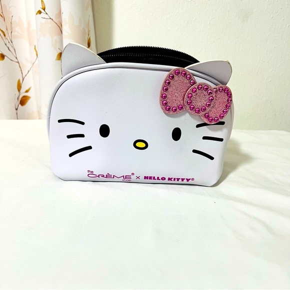Creme Shop Hello Kitty Faux Leather Makeup Bag Pink Glitter & Rhinestone Bow - Picture 1 of 4